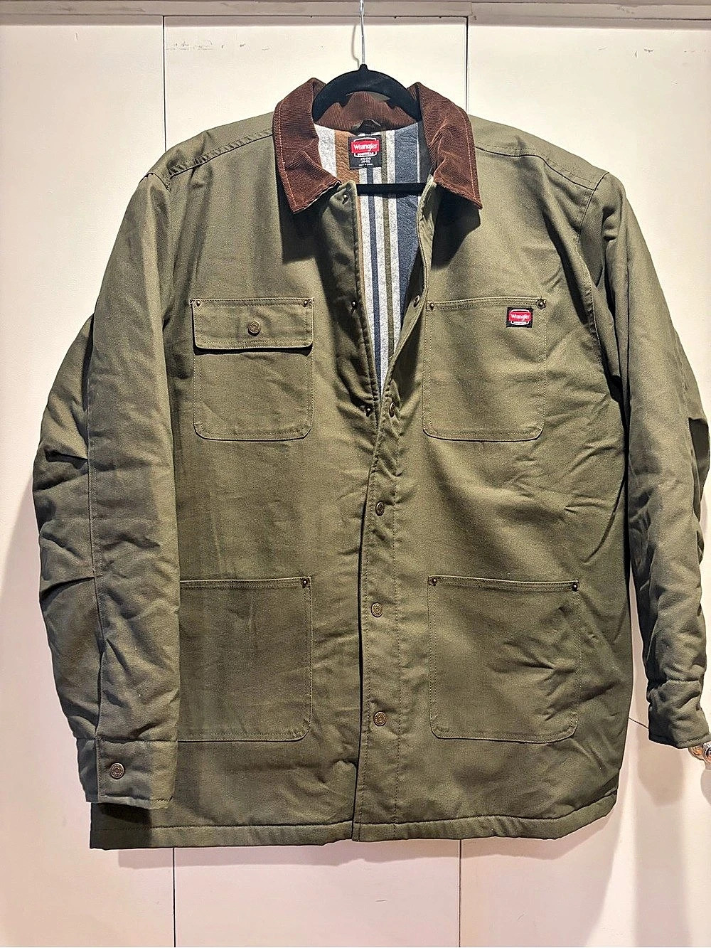Wrangler Workwear Insulated Green Canvas Work Jacket with Corduroy Collar 2XL